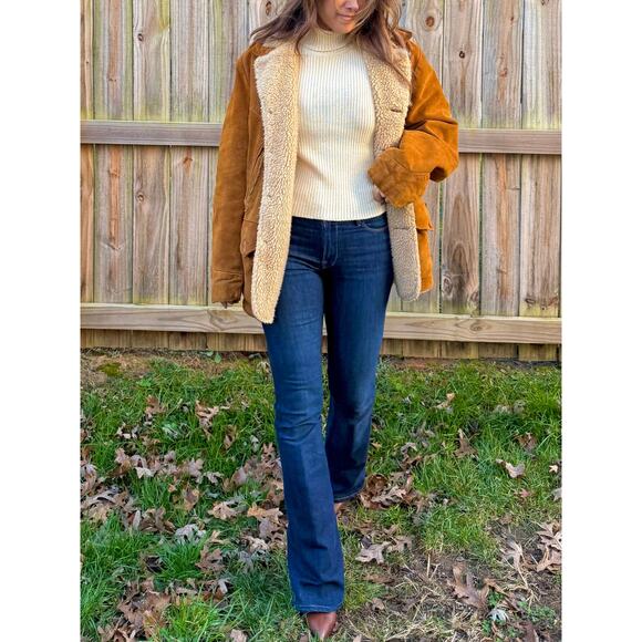 Schott western suede shearling coat jacket made in USA caramel brown vintage - Picture 8 of 12